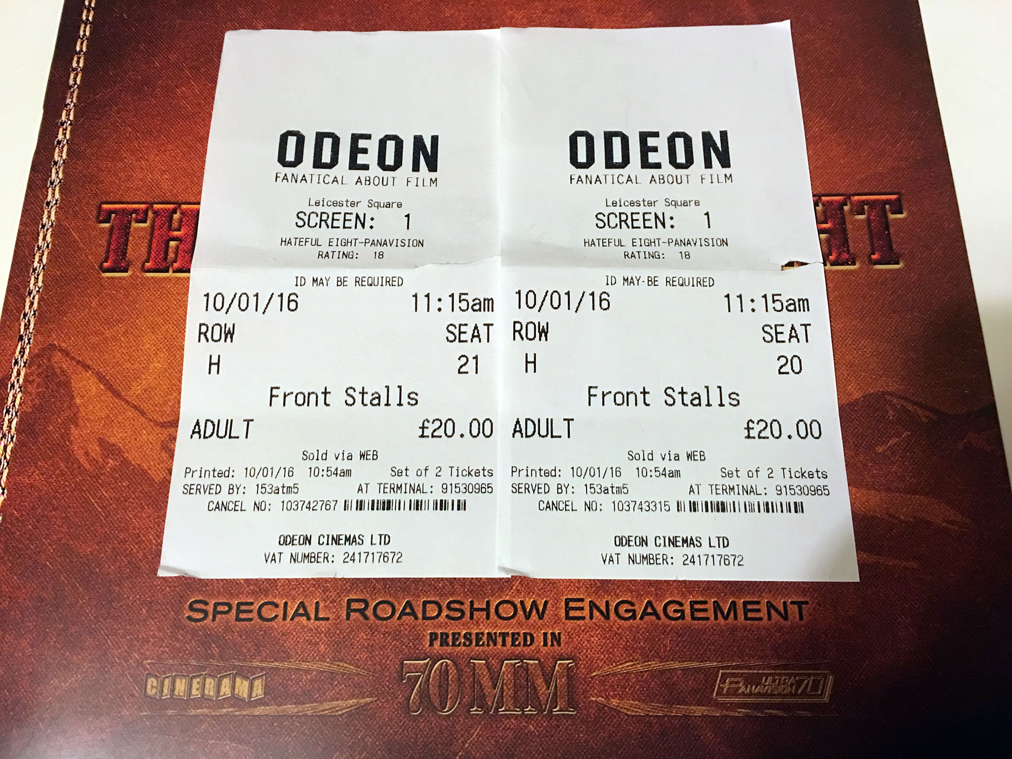 Hateful Eight roadshow programme