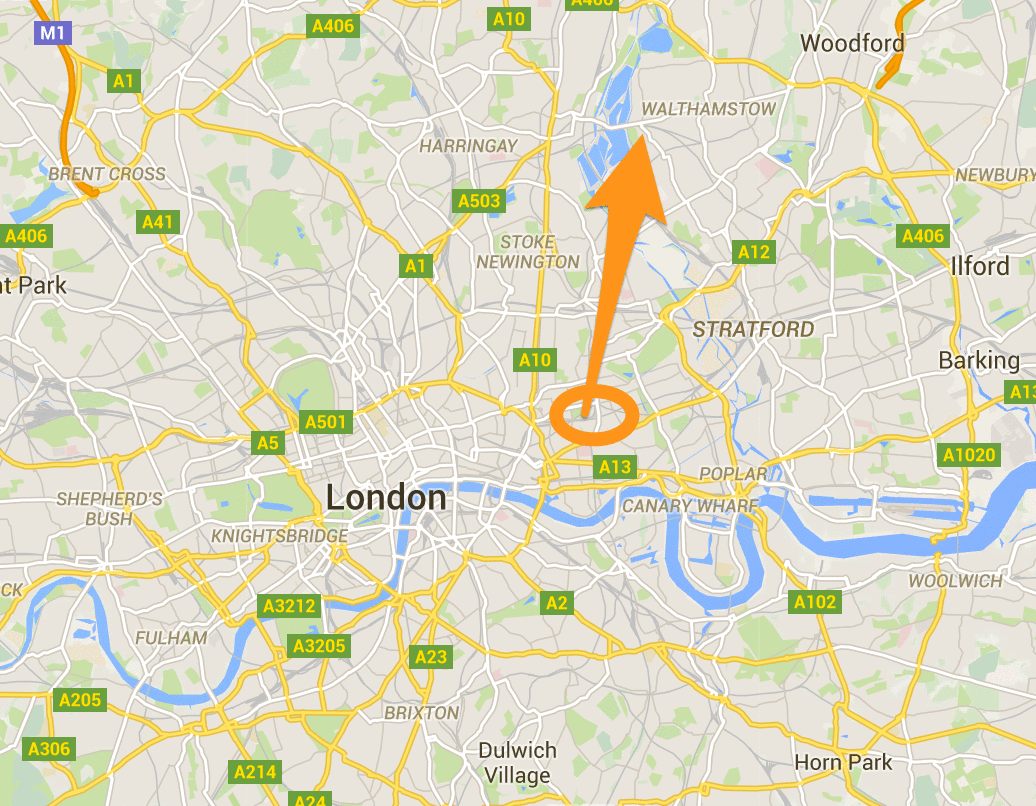 Bethnal Green to Walthamstow map