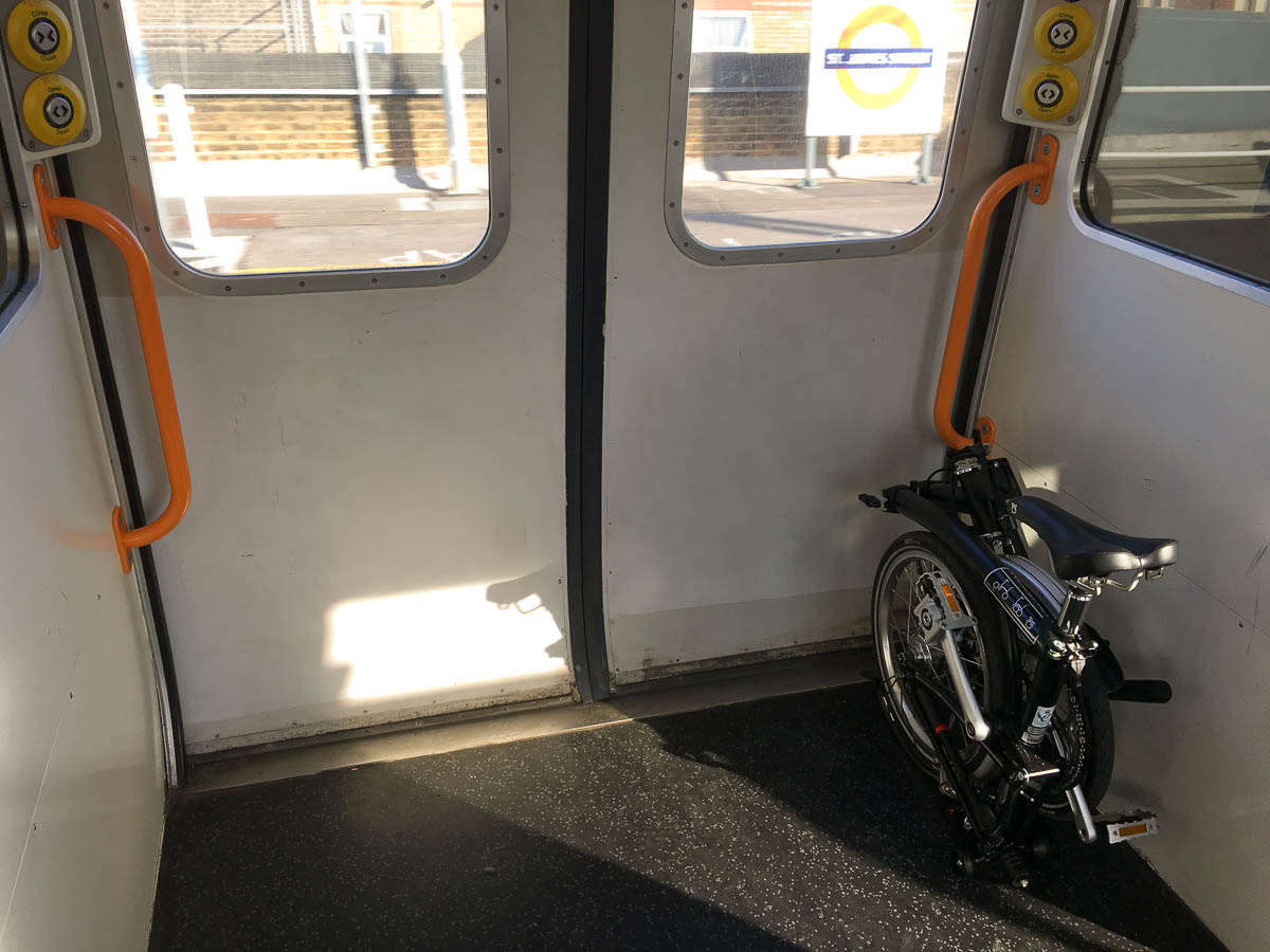 Brompton bike on a train