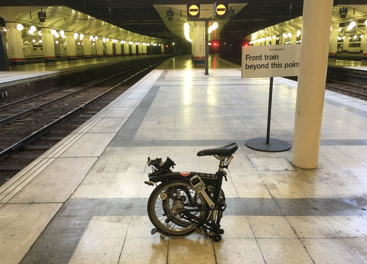 Brompton bike on a train