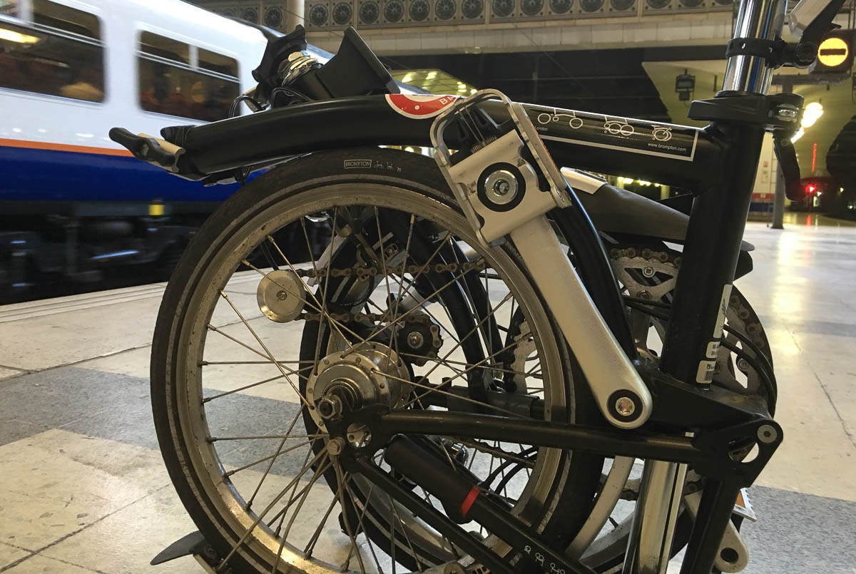 Brompton bike on a train